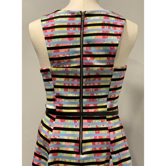 My Michelle Striped Multicolor Sleeveless Fit & Flare Dress Back Zipper Size 5 - Picture 3 of 16